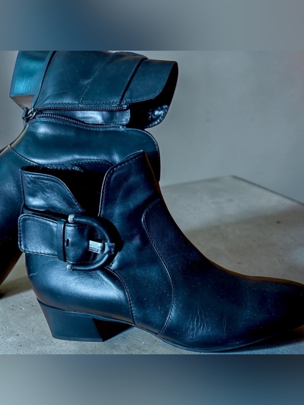 Aquatalia Fiamma Black Ankle Boot with Buckle Detail. Waterproof